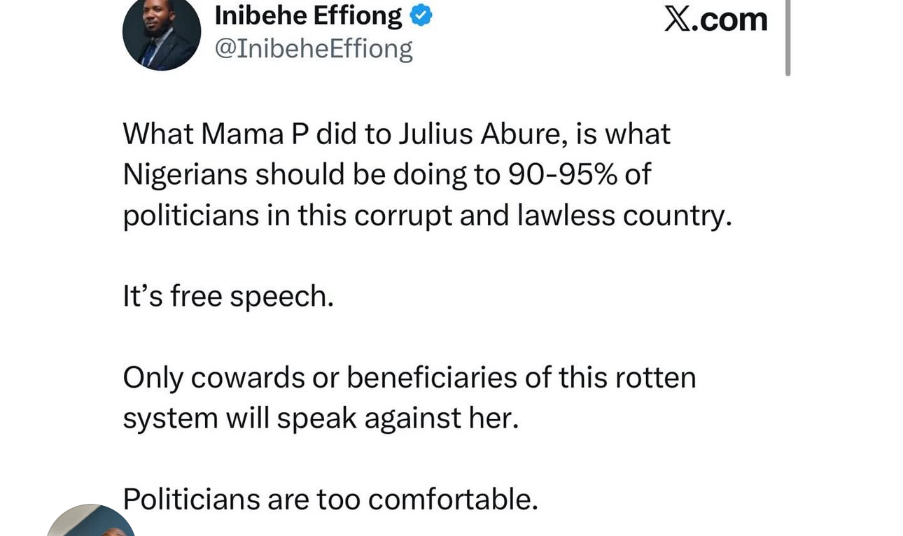 “What Mama P did to Julius Abure, is what Nigerians should be doing to 95% of politicians”
