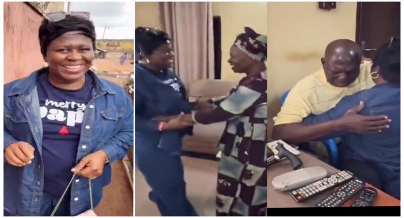 Lady returns after 12 years abroad, surprises her parents as father sheds tears