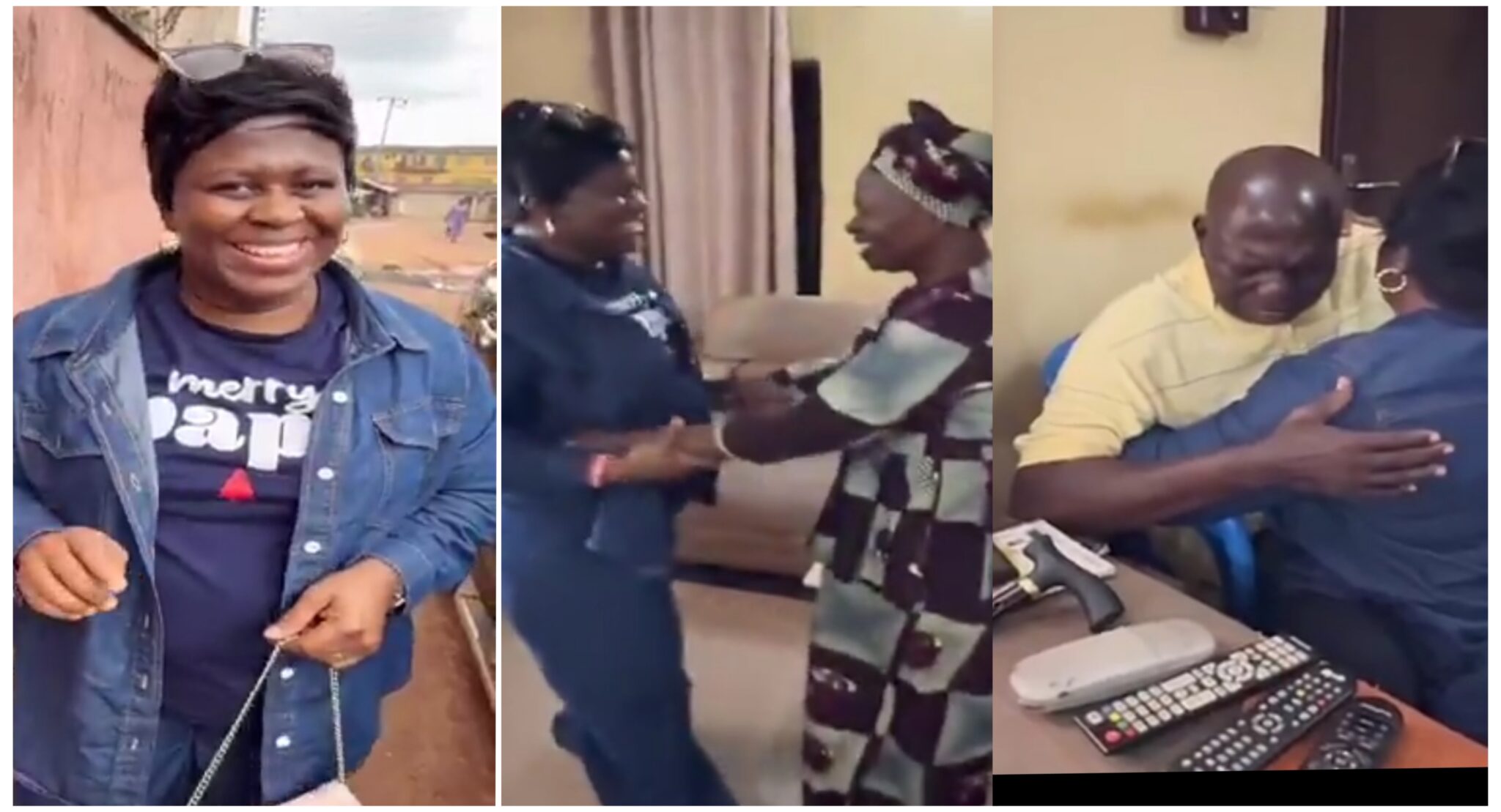 Lady returns after 12 years abroad, surprises her parents as father sheds tears