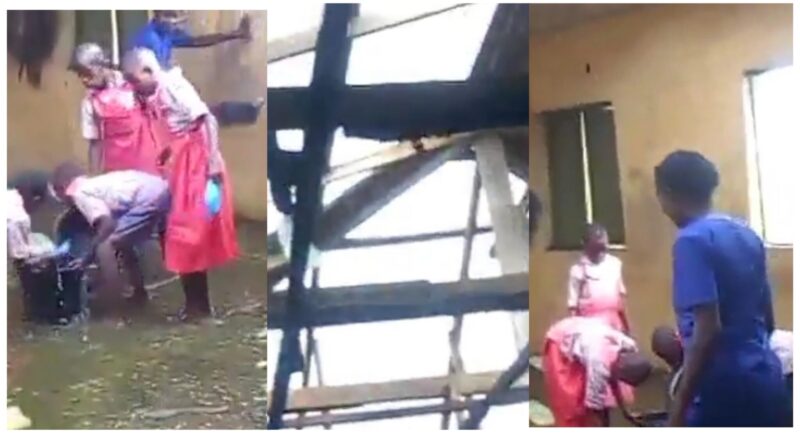 Teachers, pupils scoop water as wind blows off school roof in Ekiti
