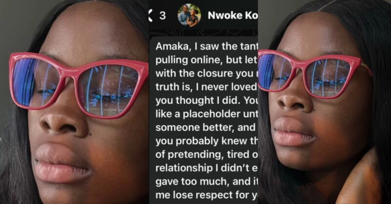 Lady shares shocking message received from her ex-boyfriend