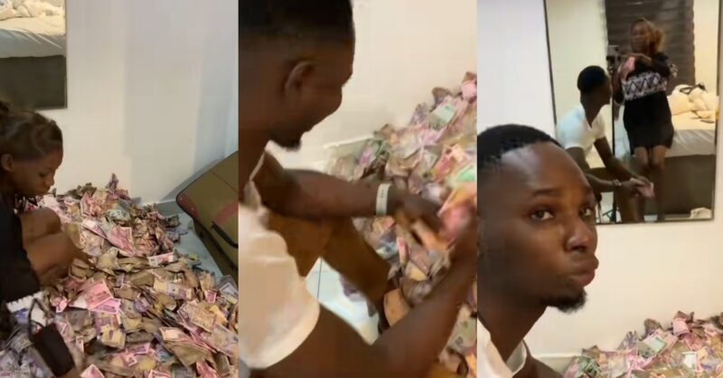 Newlywed couple spotted counting Naira notes on their wedding night %