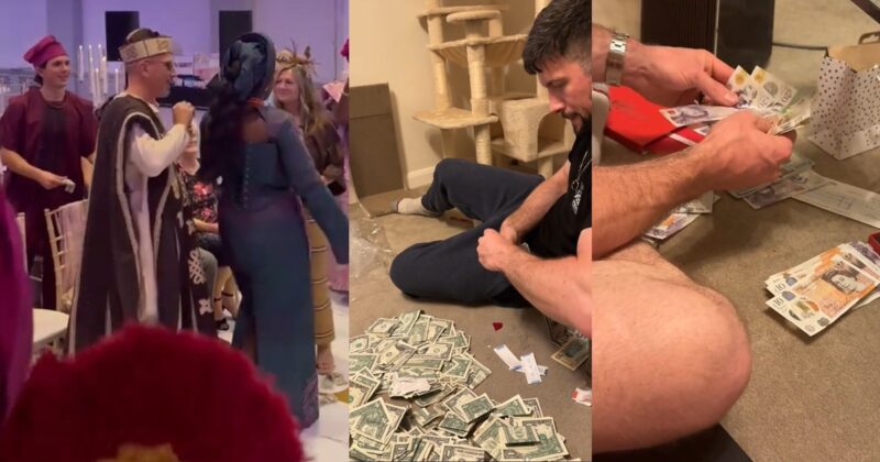 “The stress paid off” – Woman says as she and her husband count the money sprayed at their wedding (WATCH)