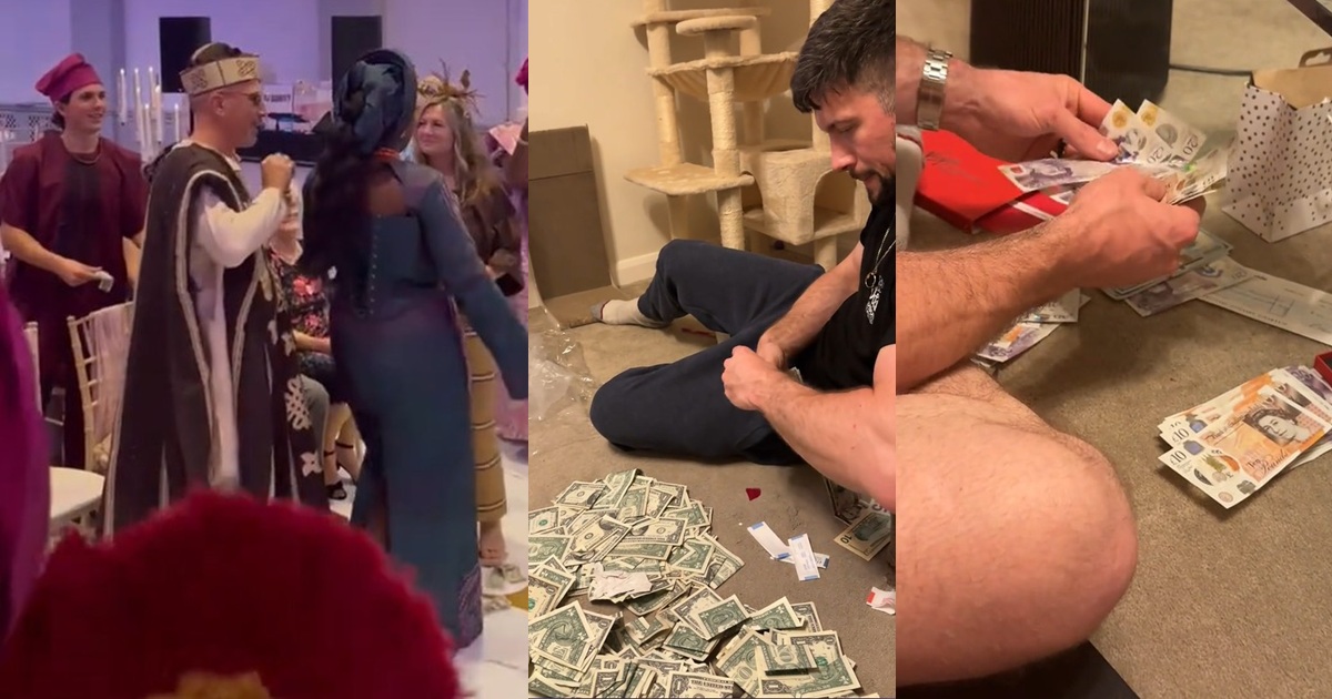 “The stress paid off” – Woman says as she and her husband count the money sprayed at their wedding (WATCH)