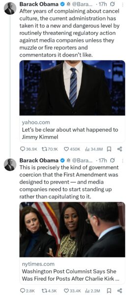 “This administration is using fear as a weapon to silence critics” Kamala Harris, Obama blast Trump administration after TV host Jimmy Kimmel’s suspension