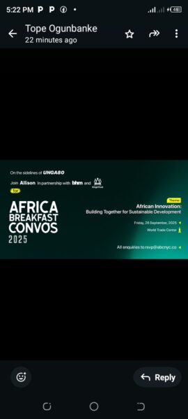Allison Announces Speakers For Second Edition Of Africa Breakfast Conversations at UNGA 80 – Independent Newspaper Nigeria