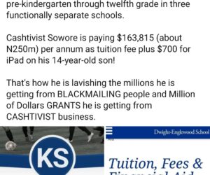 Lere Olayinka calls Sowore a “cashtivist” as he shows how much he allegedly pays for son’s school fees; claims he makes the money by “blackmailing” people