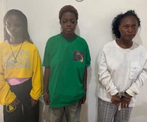 Police parade three ladies for assaulting, stripping their friend