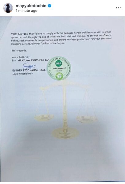 May Yul-Edochie demands N1bn in damages from her former lawyer Emeka Ugwuonye over alleged cyberbullying, online defamation