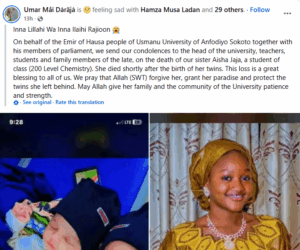 Sokoto varsity community mourns as 200-level student d!es shortly after giving birth to twins