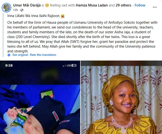 Sokoto varsity community mourns as 200-level student d!es shortly after giving birth to twins