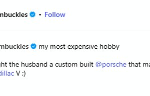 Pregnant woman gifts her husband a custom built Porsche to match her Cadillac