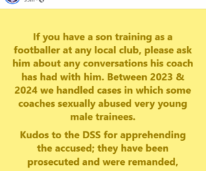 Between 2023 and 2024, we handled cases of s3xual abuse of young male trainees by football coaches