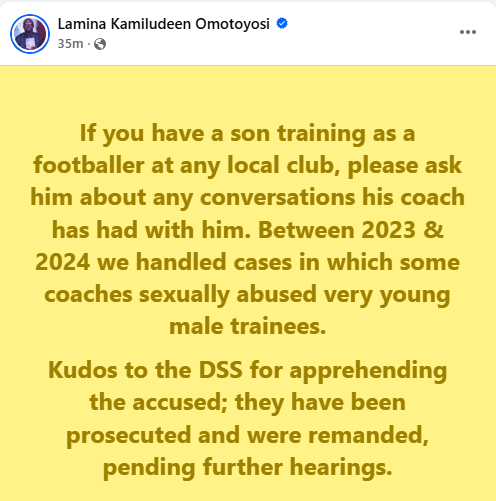 Between 2023 and 2024, we handled cases of s3xual abuse of young male trainees by football coaches