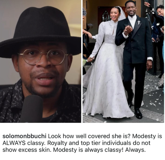 Royalty and top tier individuals do not show excess skin”- Solomon Buchi, praises Temi Otedola Ajibade, for her modest dressing at her wedding to Mr Eazi