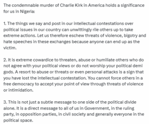 Let us eschew thre@ts of violence, bigotry in our contestations over political issues because anyone can end up as the victim