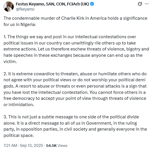 Let us eschew thre@ts of violence, bigotry in our contestations over political issues because anyone can end up as the victim