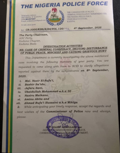 Kaduna police invites El-rufai and other ADC chieftains