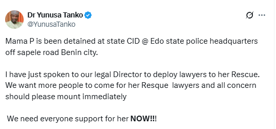 Mama Pee detained at state CID in Edo state over faceoff with Abure at the airport