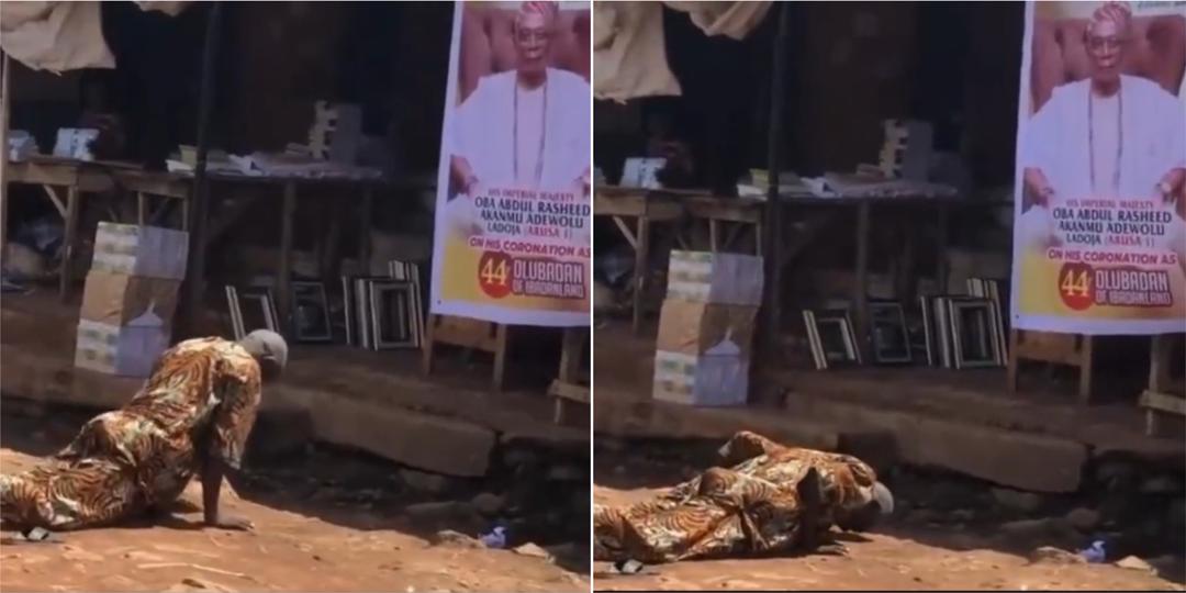Photos of elderly man prostrating before Olubadan Ladoja’s banner trend online