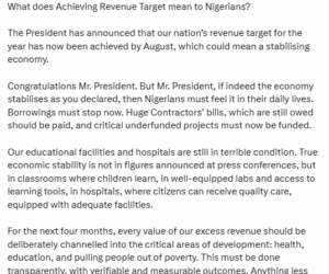 If indeed the economy stabilises as you declared, then Nigerians must feel it in their daily lives. Borrowings must stop now- Peter Obi tells President Tinubu