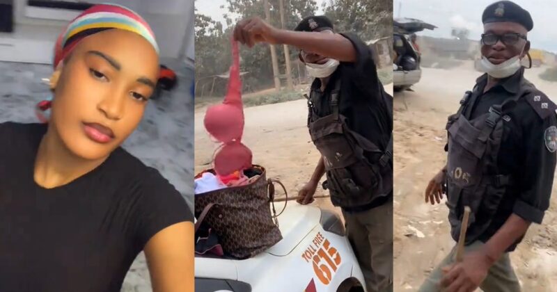 Lady shares the awkward moment a cop pulled out her br@ while checking her luggage after stopping her on the side of the road (WATCH)