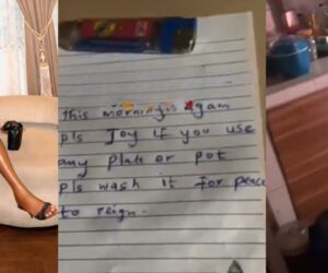 Lady shares hilarious last born chronicles with her friend who leaves a short note dogging unwashed dishes.