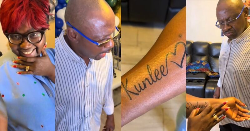 “You spelt my name wrong” – Man shares the moment his mom surprised his dad with a faux tatt00 for their wedding anniversary (WATCH)
