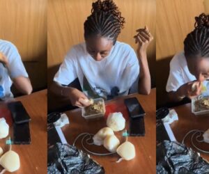 Man Sh0cked by Female Friend’s Ability to Dev0ur Seven Wraps of Fufu in One Sitting (VIDEO)