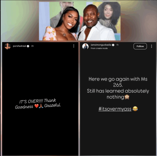 Reality TV star, Porsha Williams declares “It’s over” in cryptic message; Her husband, Simon Guobadia fires back with “#itsovermya$$”
