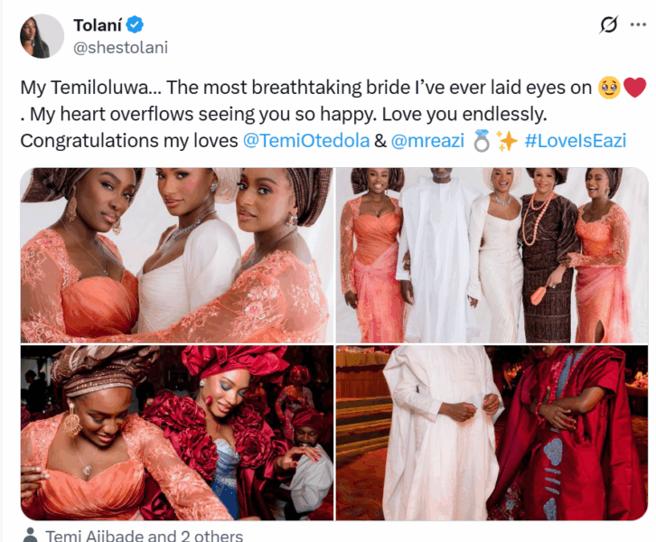 Tolani Otedola celebrates sister Temi and Mr Eazi’s love
