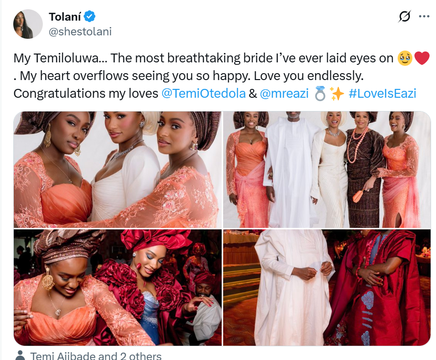 Tolani Otedola celebrates sister Temi and Mr Eazi’s love