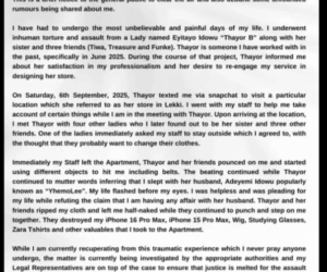 Lady calls out socialite, Yhemolee’s wife Thayor B, alleges beating and humiliation in Lekki