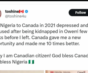 Nigerian man celebrates becoming a Canadian citizen after being kidnapped in 2021 at Owerri.