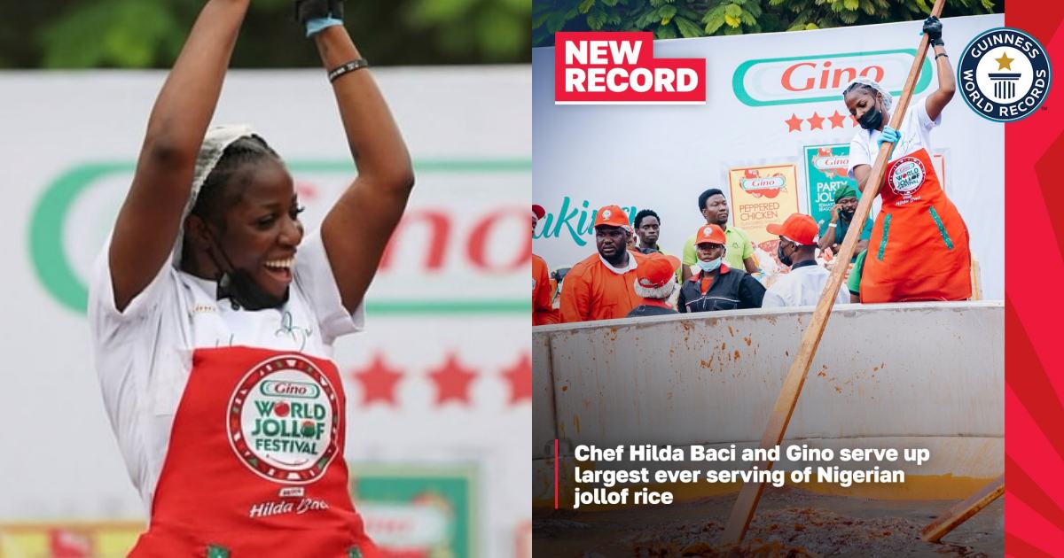 Hilda Baci awarded Guinness World Record for largest serving of jollof rice