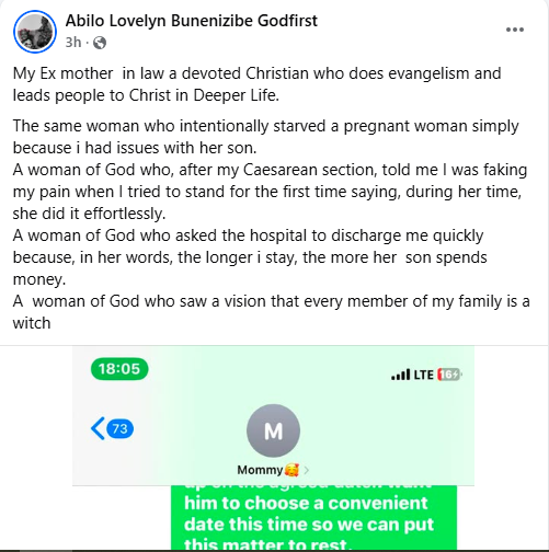 She starved me during pregnancy, said I was faking pain after C-section