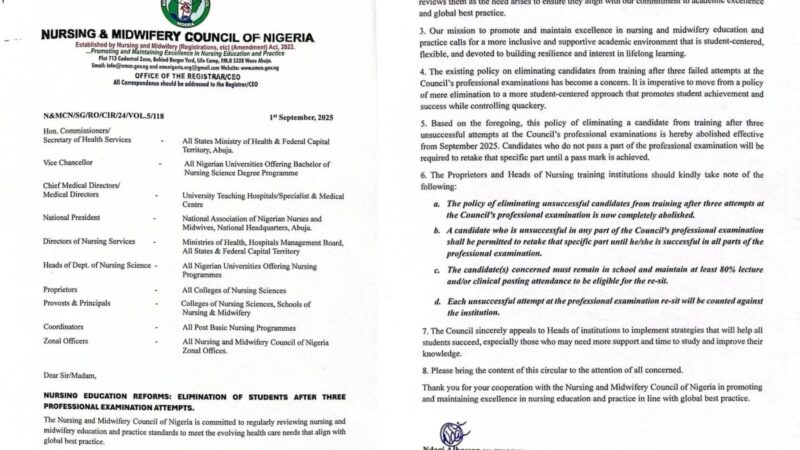 BREAKING: Nigerian Nursing Council Ends Policy Eliminating Students After Three Failed Exam Attempts
