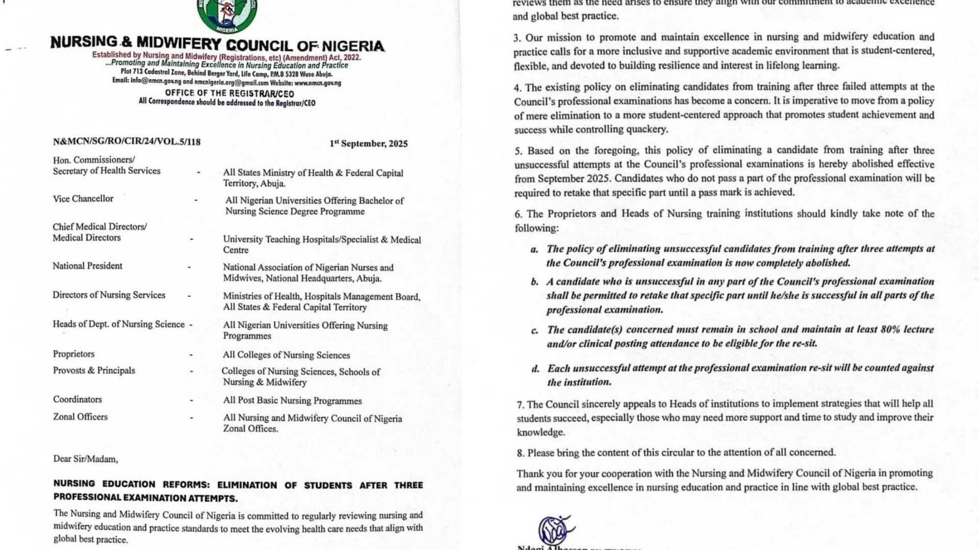 BREAKING: Nigerian Nursing Council Ends Policy Eliminating Students After Three Failed Exam Attempts