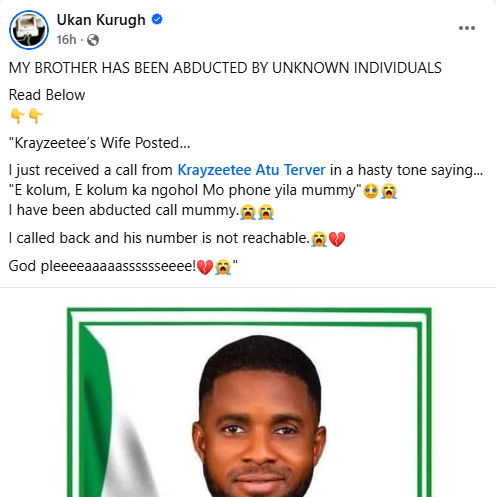 Benue state Governor Alia’s aide reportedly kidnapped