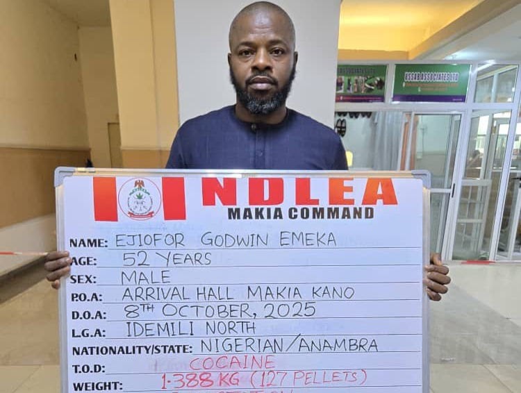 NDLEA arrests businessman at Kano airport with ‘127 wraps of cocaine hidden in private part’