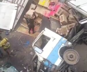 One injured as truck falls off Oshodi Bridge in Lagos