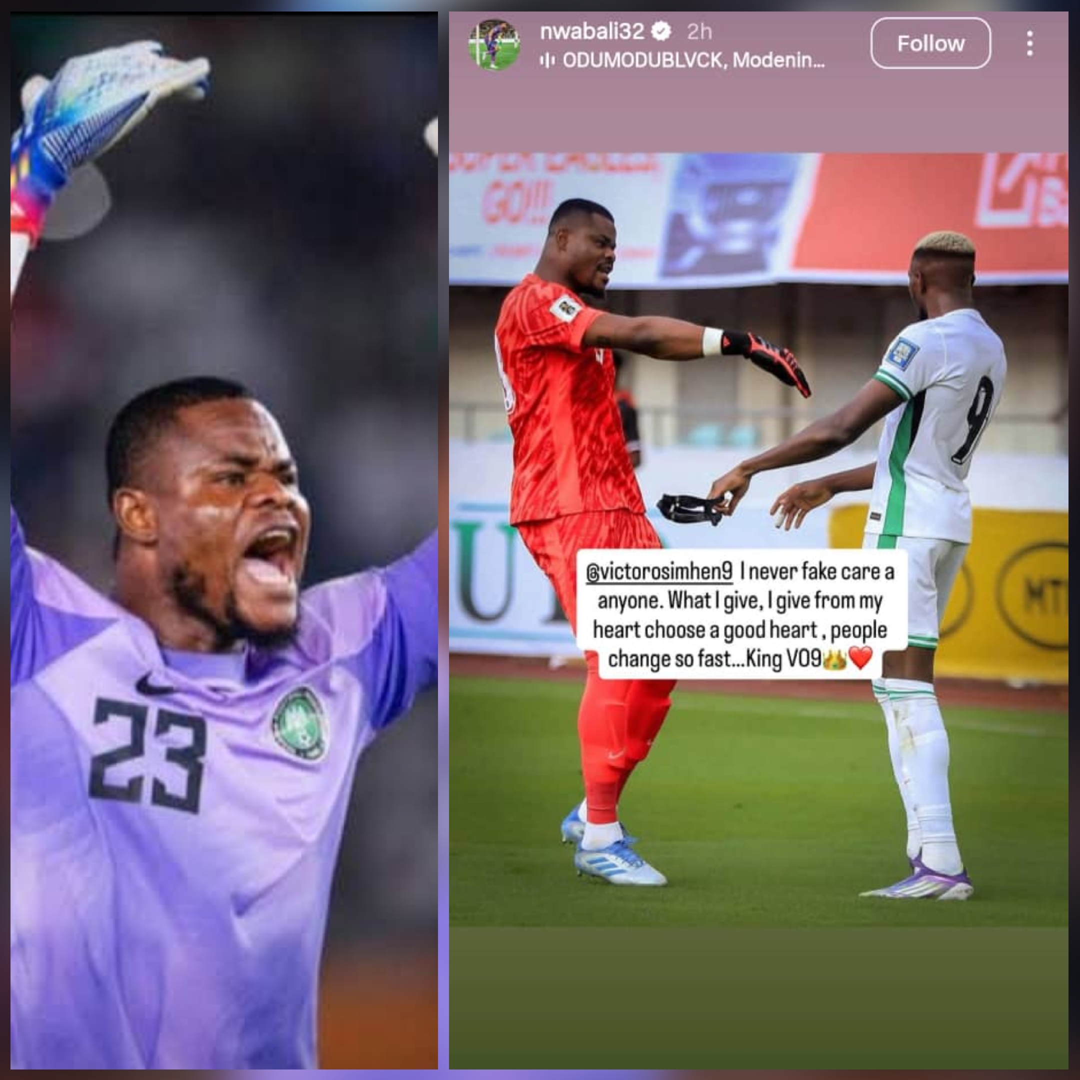 Super Eagles goalkeeper Nwabali shares cryptic message on Instagram