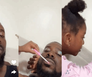Adekunle Gold shares adorable video of his daughter Deja giving him a playful makeover (WATCH)