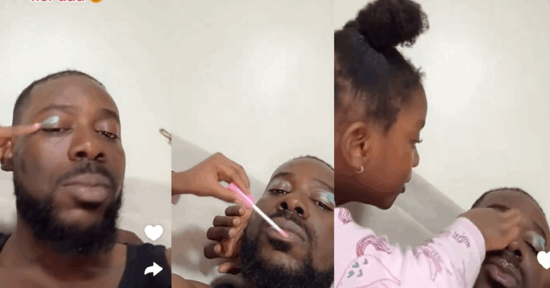 Adekunle Gold shares adorable video of his daughter Deja giving him a playful makeover (WATCH)