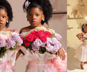 Mom shares creative way she styled her twin girls as flower bouquets for their birthday photoshoot.