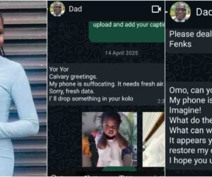 Lady shares her dad’s funny chat begging her for data