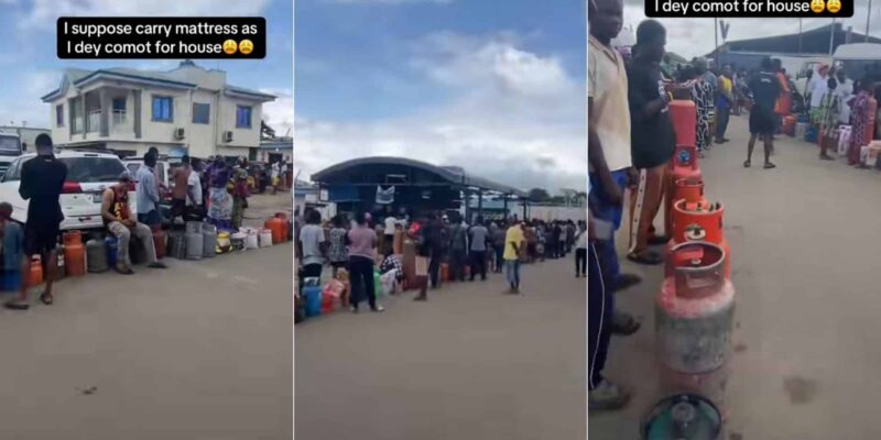 Lady laments over long queue at gas station, video trends