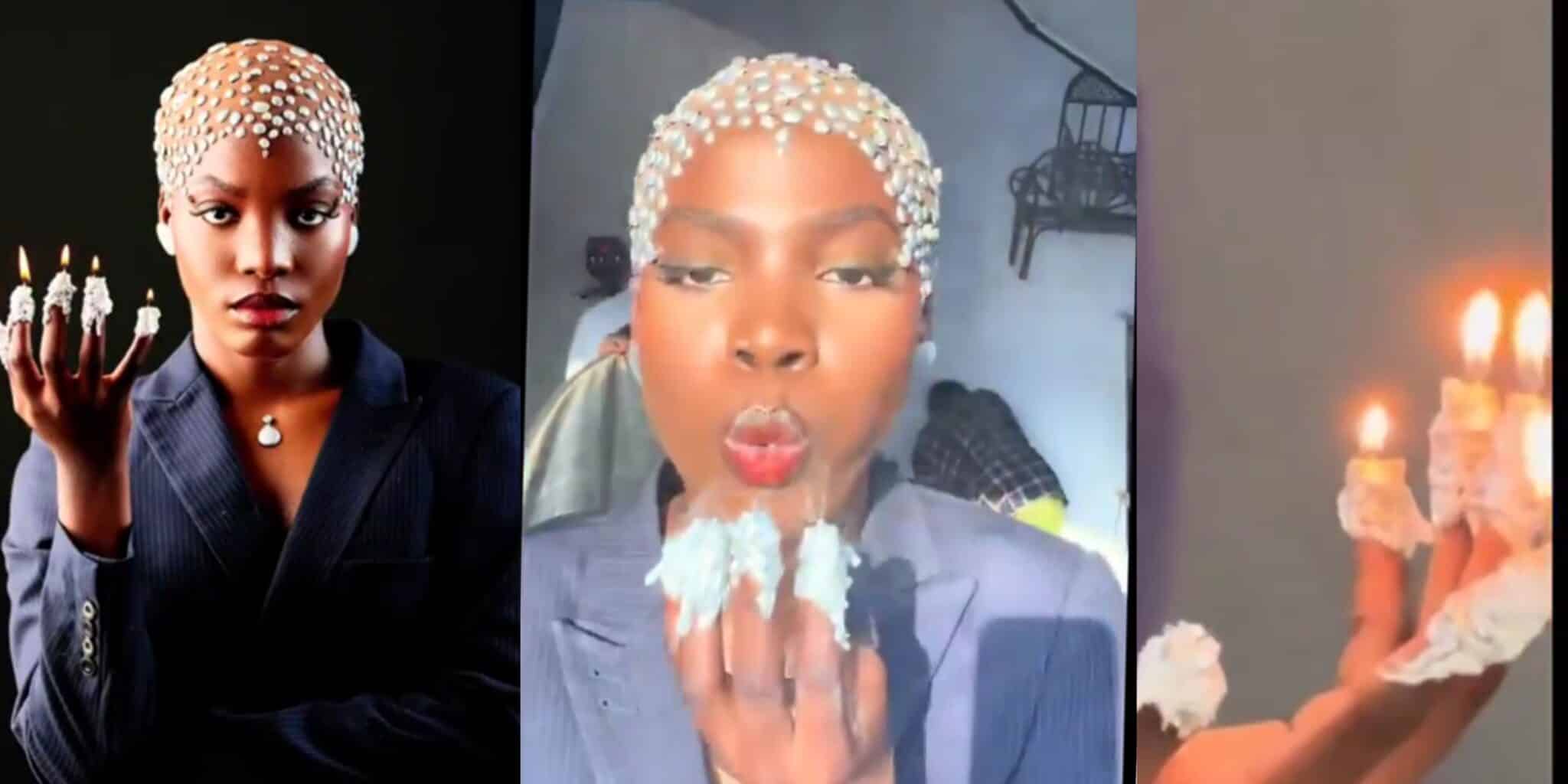Drama as lady lights up her birthday photoshoot with burning candles