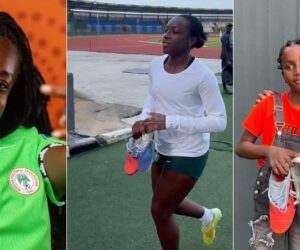 Adorable moment Michelle Alozie gifts young fan her boots