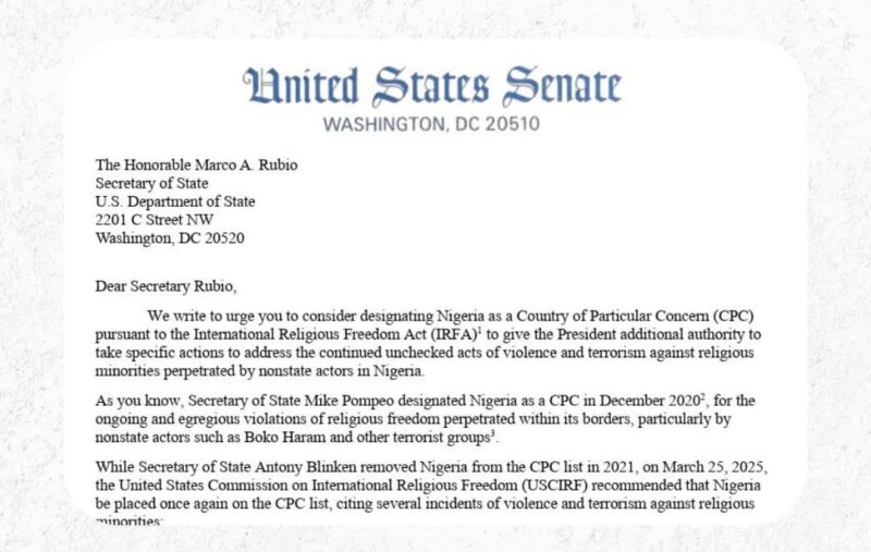 U.S. Senators Call For Nigeria To Be Re-Designated As “Country Of Particular Concern” Over Terrorist Killings